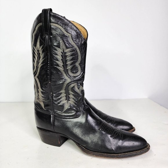 TONY LAMA Style 2923 Mens Size 13AA Black Leather Longhorn Cowboy Western Boots - Picture 5 of 16